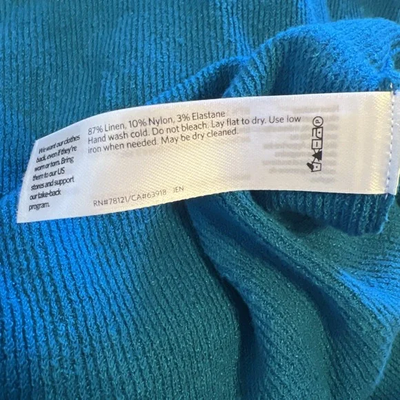 Eileen Fisher Teal Blue Linen Blend Open Front Longline Cardigan Sweater Medium - Picture 8 of 8